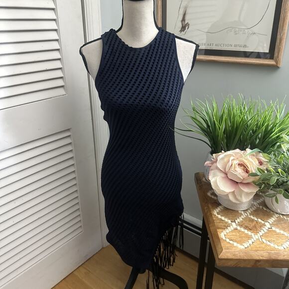 JONATHAN SIMKHAI Dress Womens Small Blue Chelle Fringed Pointelle Knit Dress - Picture 1 of 11